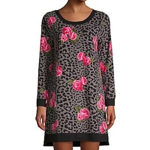 Betsey Johnson Roses Leopard Print Sleep Shirt S